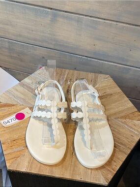 Ancient Greek Sandals Cream Scallop T-Strap Sandals